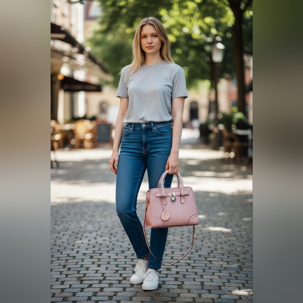 DESEIN Pink Crocodile Embossed Handbag &  Wallet - Picture 2 of 13
